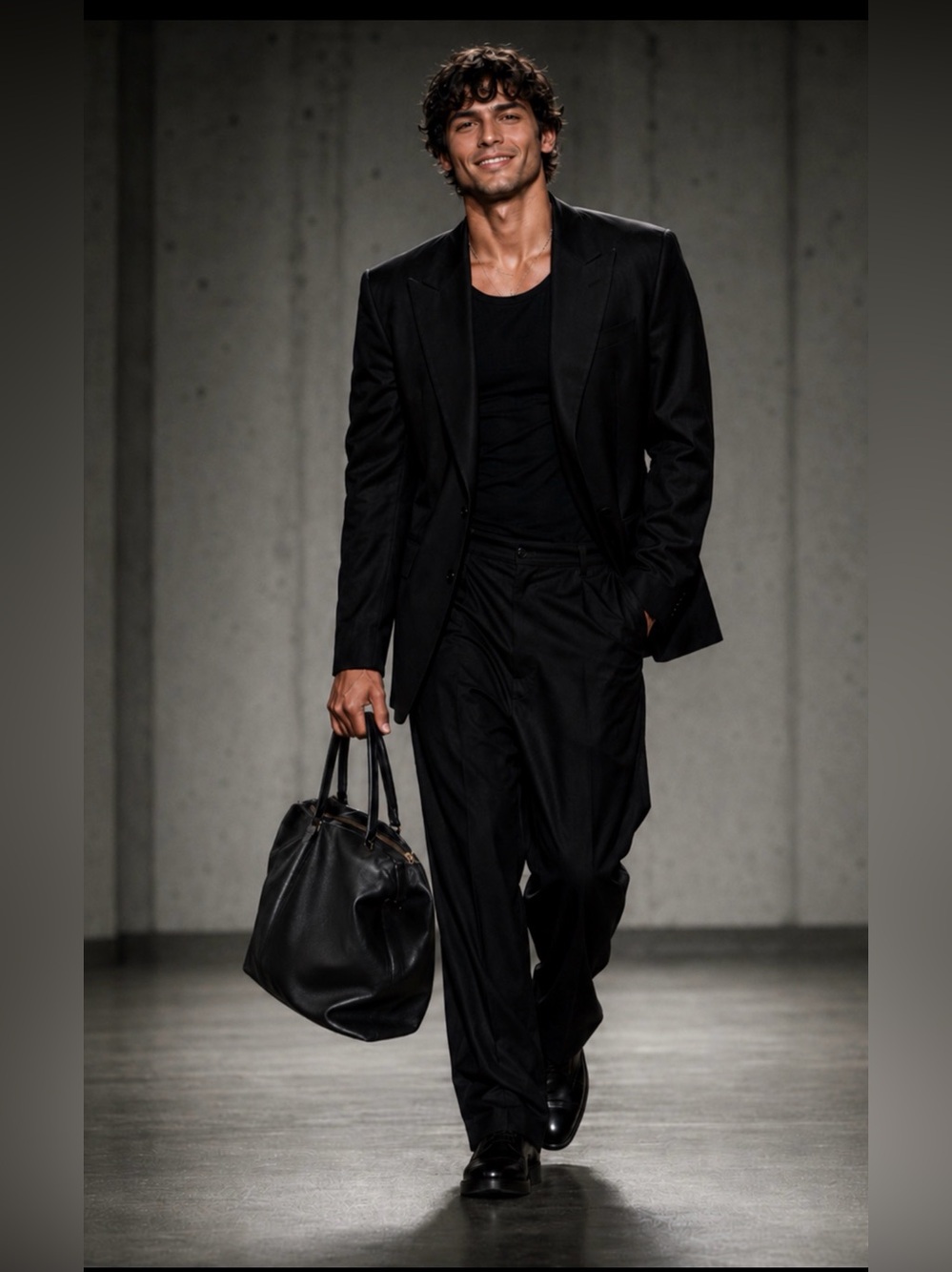 Alexander Wang Oversized Black Leather Weekender Travel Tote Bag Minimal Men